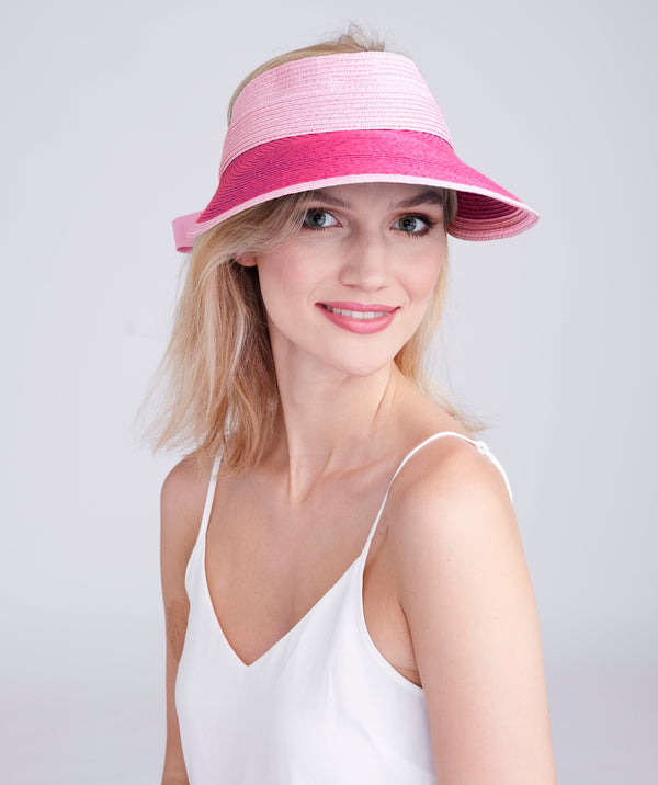 Pink Two Tone Straw Visor with UPF 50 Sun Protection