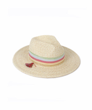 Ivory Straw Hat with Striped Band Detail and UPF 50 Sun Protection
