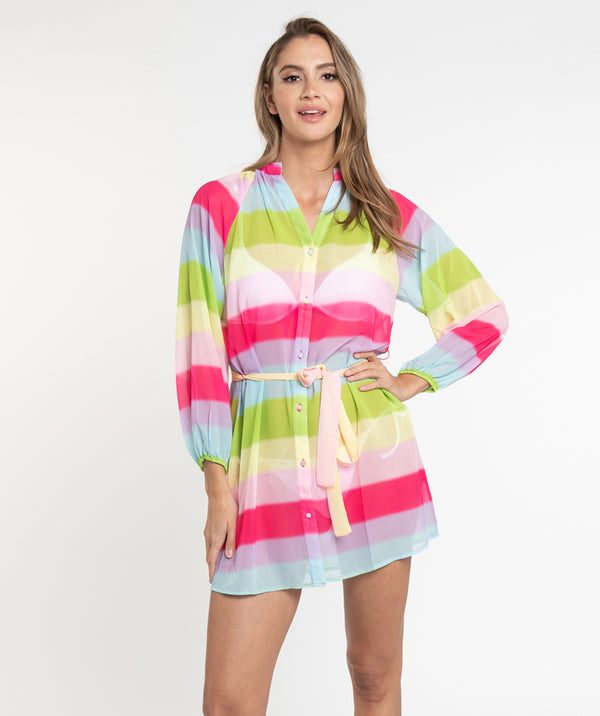 Colorful Rainbow Striped Beach Dress in Pastel Hues
