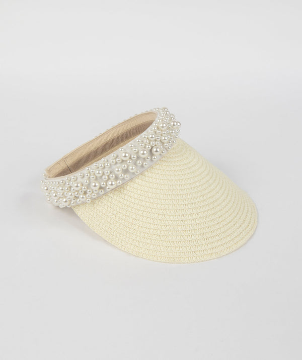 Rita - Ivory Headband Visor with Pearl Embellishments