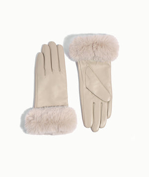 Stone Leather Gloves with Faux Fur Cuff and Cosy Lining