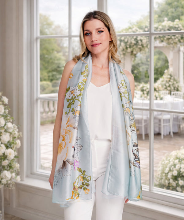 Rosalyn - Chiffon sjaal met abstracte bloemenprint