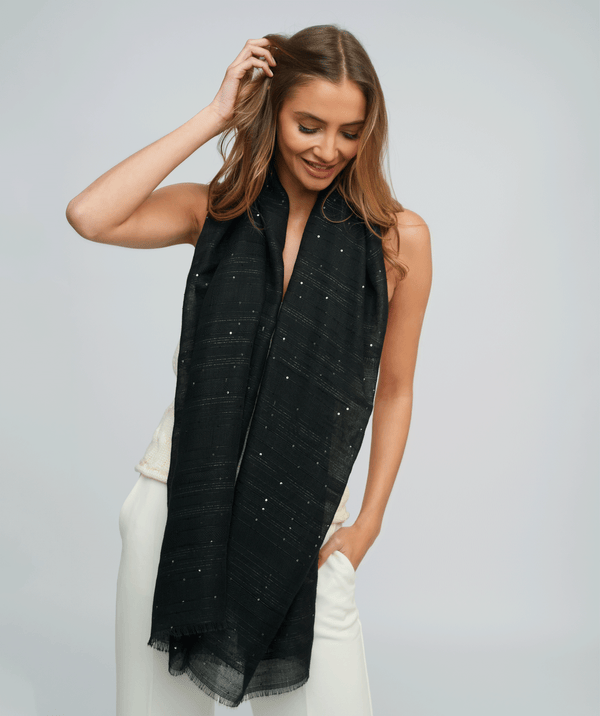 Black Embellished Lightweight Oblong Scarf