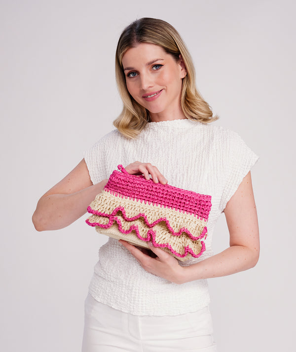 Saffira - Clutch De Paja Con Volantes Y Rayas