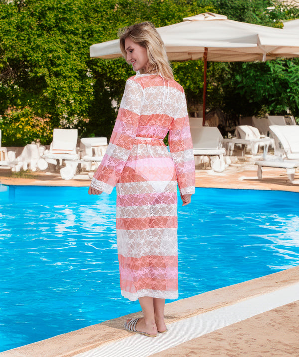 Serenidad - Coral Lace Ombre Maxi Kimono