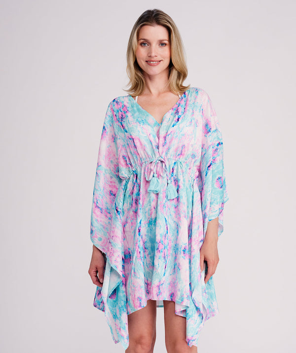 Seville  - Soft Aqua and Pink Beach Kaftan