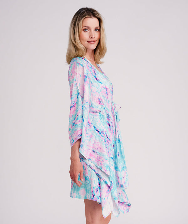Seville  - Soft Aqua and Pink Beach Kaftan