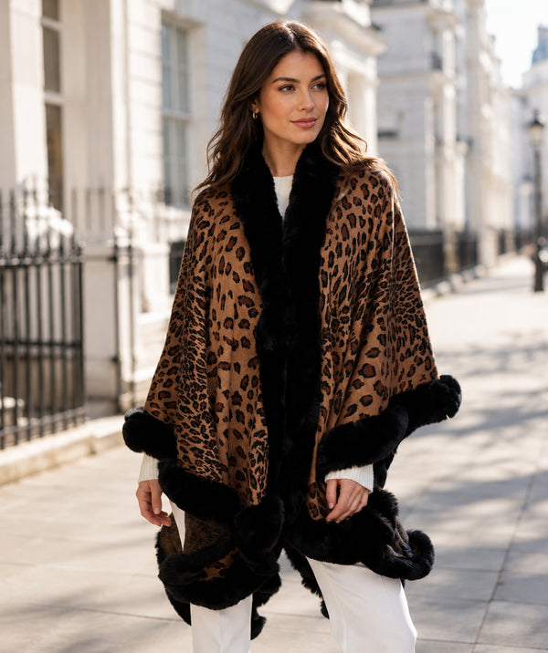 Simona - Leopard Print Faux Fur Shawl