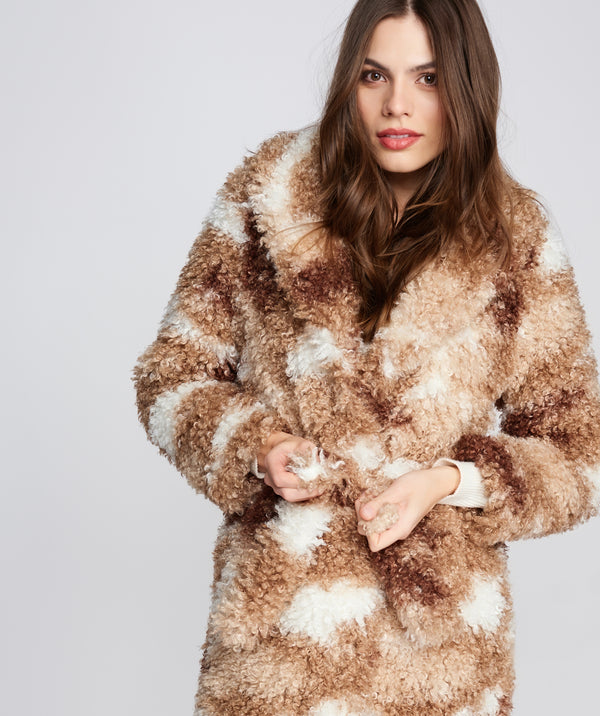 Sinead - Beige Brown Marl Faux Shearling Coat