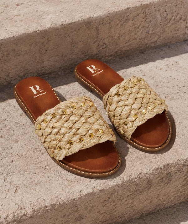 Sol - Embellished Straw Mule Sandals