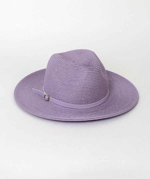 Solana - Lilac Wide Brim Straw Hat with Faux Leather Belt