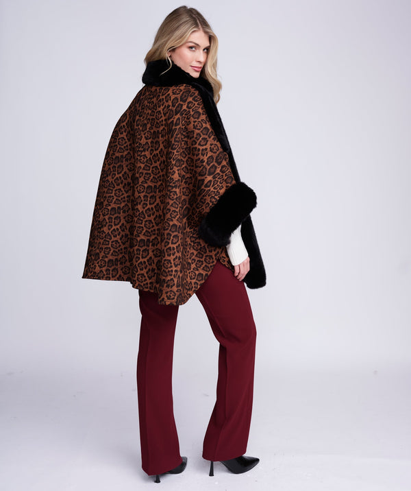 Tamara - Black Faux Suede Wrap with Faux Fur Trim