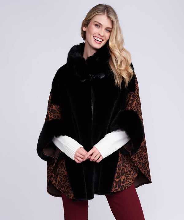 Tamara - Black Faux Suede Wrap with Faux Fur Trim