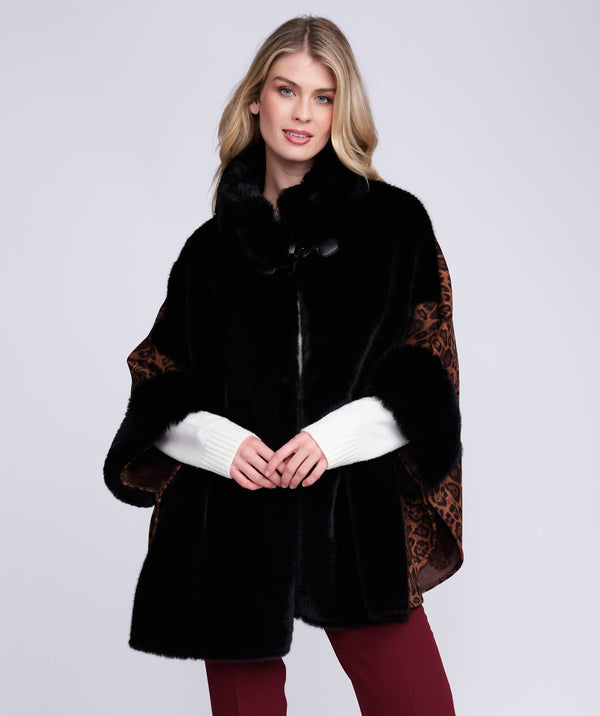 Tamara - Black Faux Suede Wrap with Faux Fur Trim