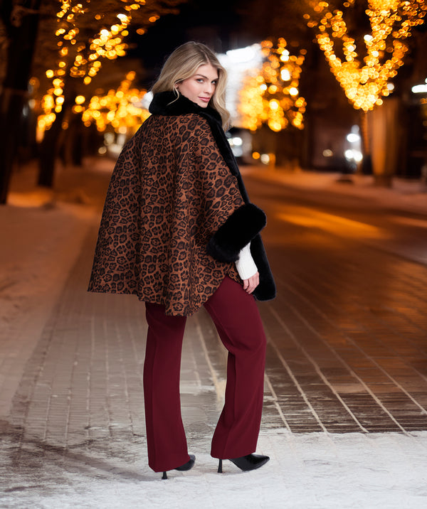 Tamara - Black Faux Suede Wrap with Faux Fur Trim