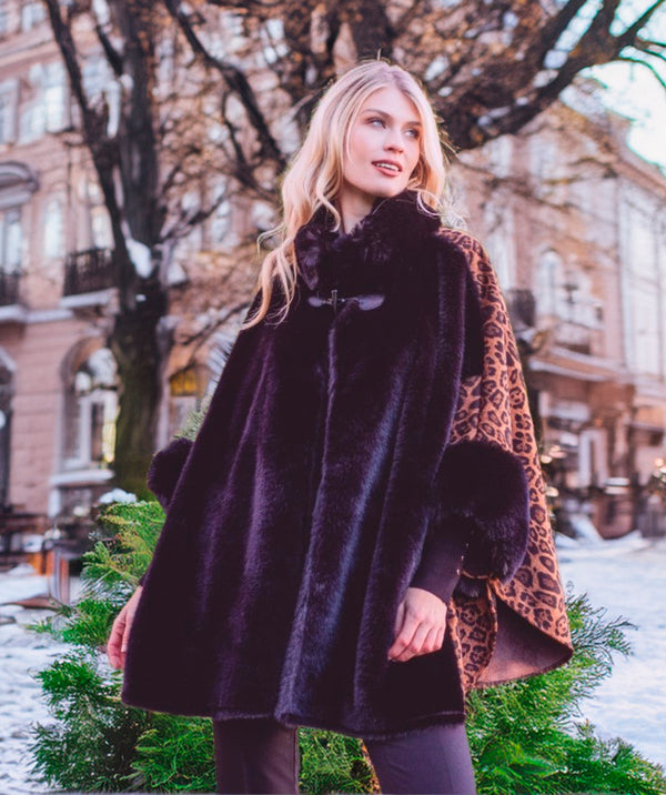 Tamara - Black Faux Suede Wrap with Faux Fur Trim