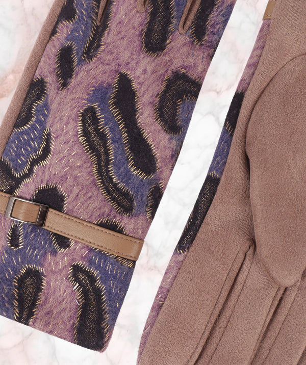 Tamson - Beige Animal Printed Faux Suede Gloves