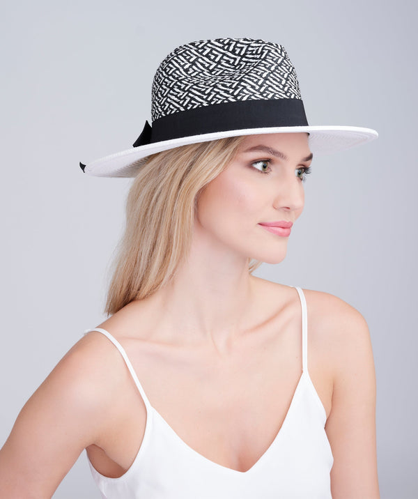 Taylor - Chapéu Fedora Black White Straw