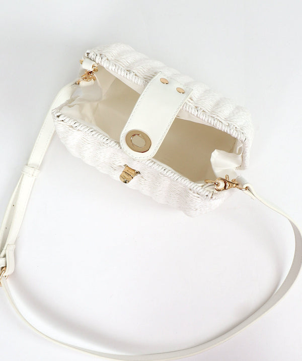 Small White Rattan Crossbody Bag