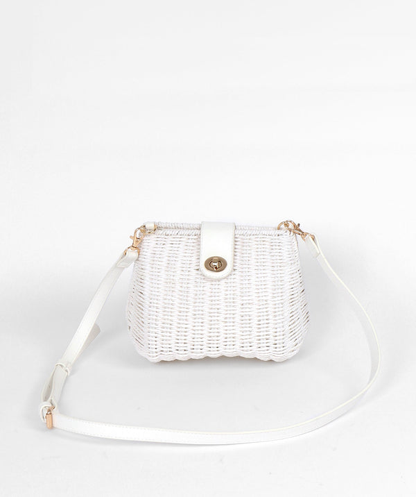 Small White Rattan Crossbody Bag