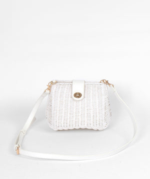 Small White Rattan Crossbody Bag