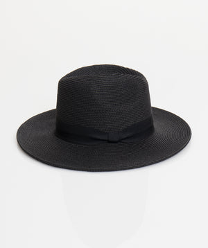 Classic Black Straw Fedora Hat with Ribbon Trim