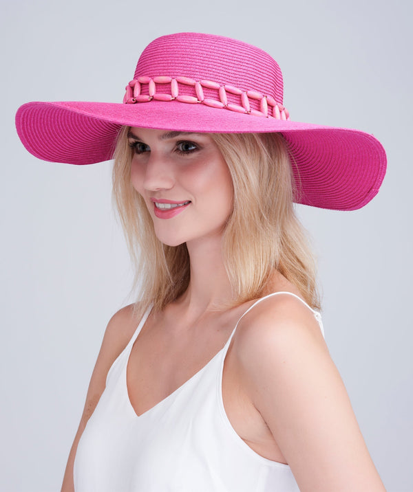 Tulum - cappello a bordo largo fucsia con perline tonale
