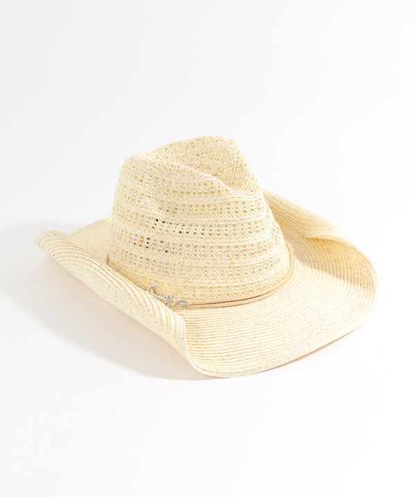 Ivory Straw Fedora Hat with Pearl Trim and UPF 50 Sun Protection