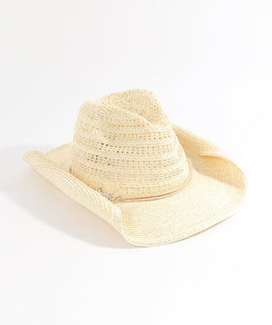 Ivory Straw Fedora Hat with Pearl Trim and UPF 50 Sun Protection