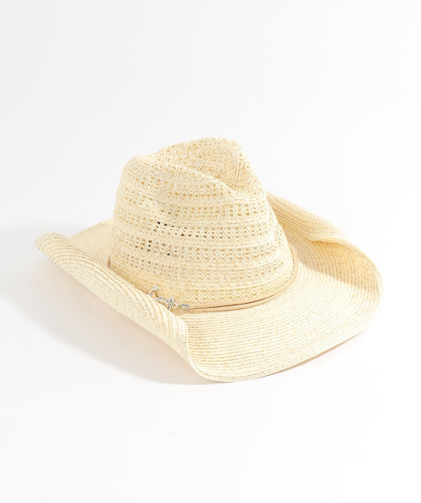 Ivory Straw Fedora Hat with Pearl Trim and UPF 50 Sun Protection