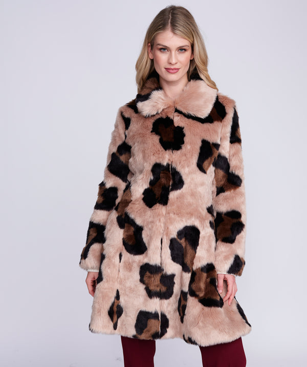 Valentina - Cappotto in pelliccia sintetica con stampa animalier color cammello