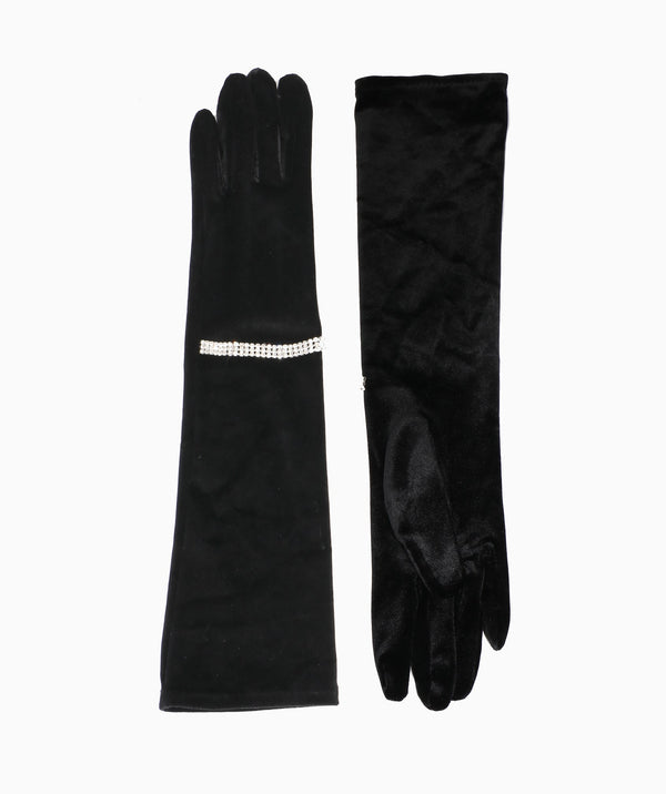 Vanessa - Black Velvet Jewelled Longline Occasion Gloves