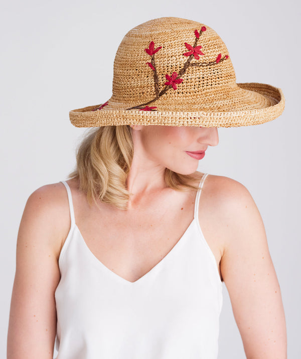 Vanessa - Natural Raffia -Hut mit emroiderter Verzierung