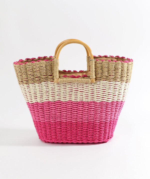 Venetta - Pink Striped Bag mit Kunstbambusgriffen