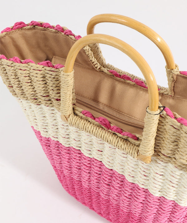 Venetta - Pink Striped Bag mit Kunstbambusgriffen