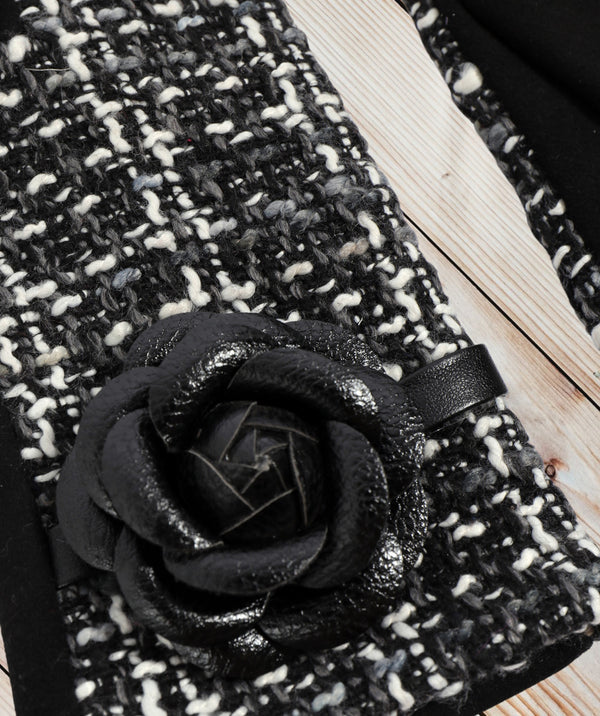 Vicki - Gants embellis floraux noirs/blancs