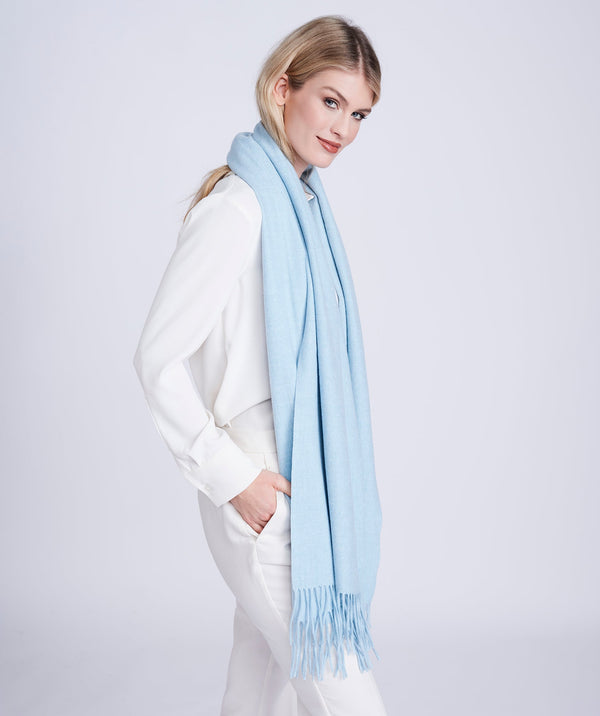 Blue Oversized Willow Scarf with Raw Edges and Soft Texture