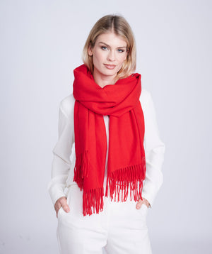 Red Oversized Willow Scarf with Soft Raw Edges