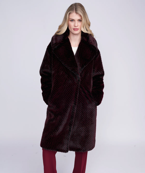Marilyn - Softly Marled Burgundy 3/4 Length Faux Fur Coat