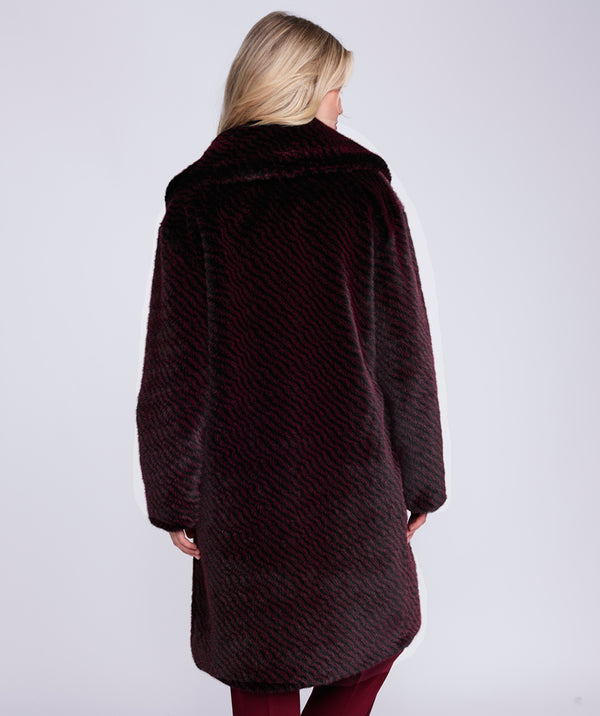 Marilyn - Softly Marled Burgundy 3/4 Length Faux Fur Coat