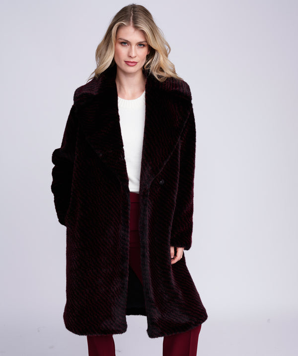 Marilyn - Softly Marled Burgundy 3/4 Length Faux Fur Coat