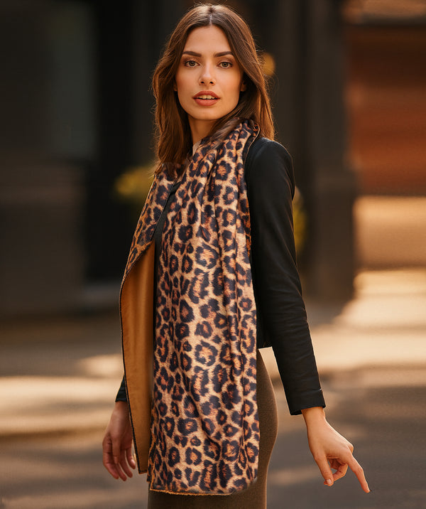 Kingston - Leopard Print Pashmina mit Federrändern