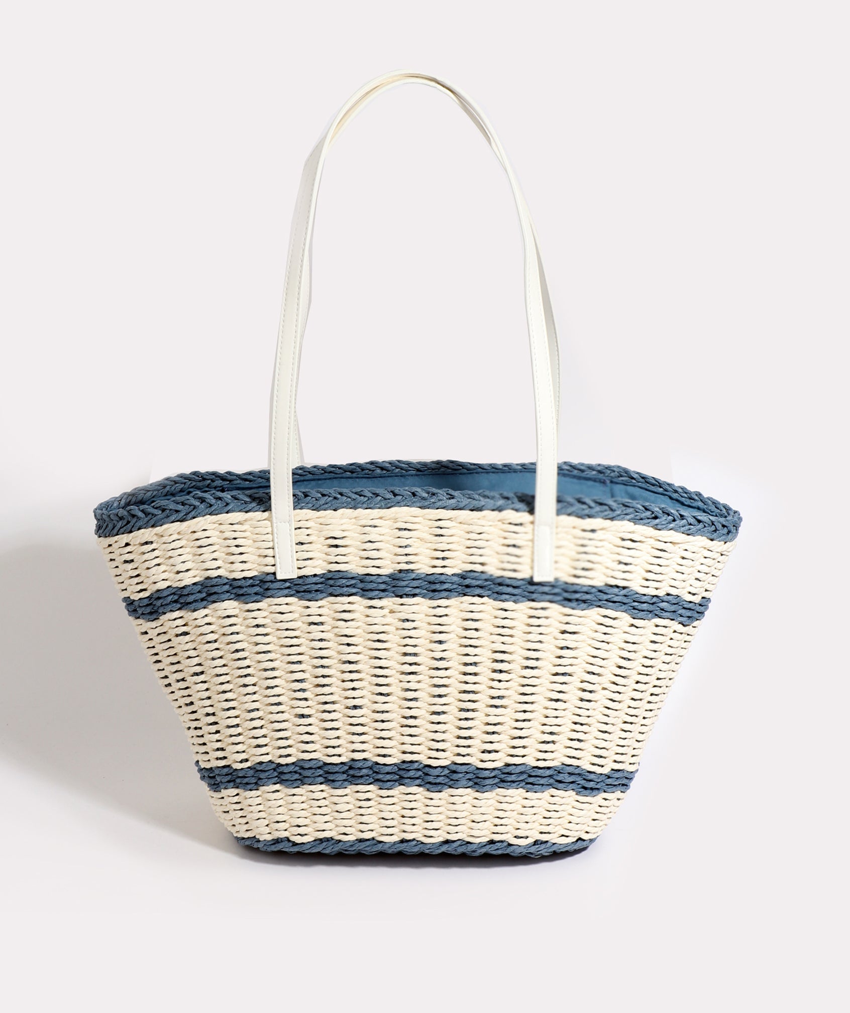 Blue White Straw Beach Basket