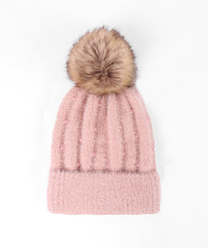 Soft Embellished Pom Pom Hat - Pink - Accessories, Alora, Hat, Pink, Winter Accessories