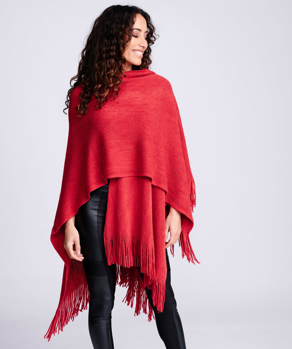 Women`s Super Soft Fringed Shawl - Red - Anthea, Apparel, Outerwear, Red, Wrap
