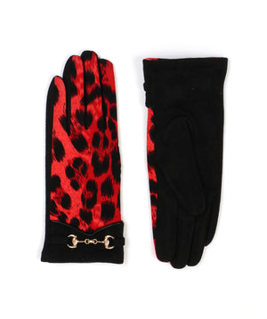 Exotic Leopard Print Gloves - Red - Accessories, Antonia, Glove, Red, Winter Accessories