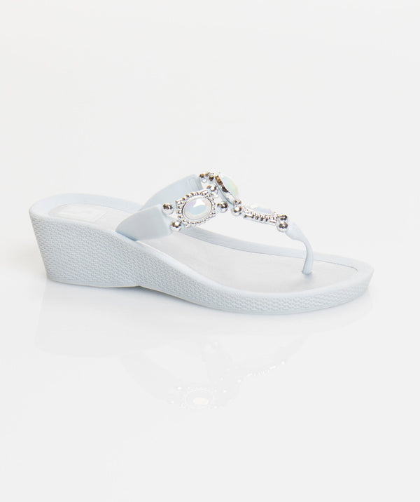 White Wedged Pool Shoe with Glamorous Embellishments