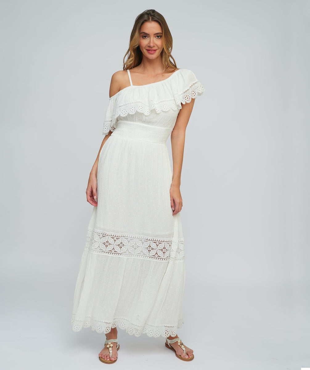 White Maxi Dress with Flowy Silhouette and V-neck – Pia Rossini Retail
