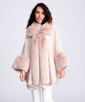 Luxury Faux Fur Check Cape - Blush Pink - Apparel, Auburn, Blush, Faux Fur, Outerwear, Wrap