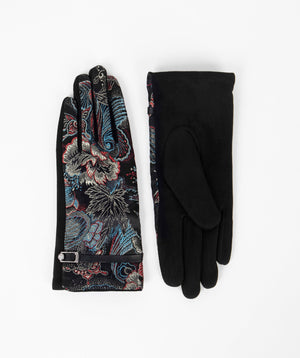 Women`s Retro Print Gloves - Blue - Accessories, Ayla, Glove, Green, Winter Accessories